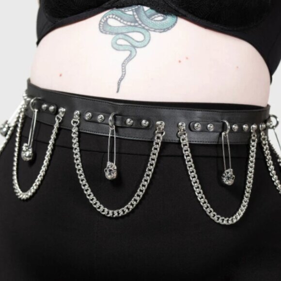 KILLSTAR Punktured statement skull safety pin belt - Picture 1 of 8